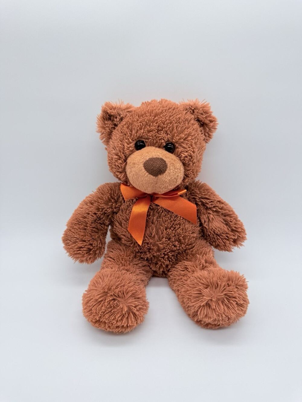 RARE Animal Adventure Brown Teddy Bear Plush Orange Ribbon Bow Satin 11ā
